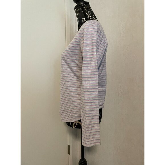 Striped Long Sleeve Top, Grey Lavender Knit Crew Neck T-Shirt - Picture 2 of 4